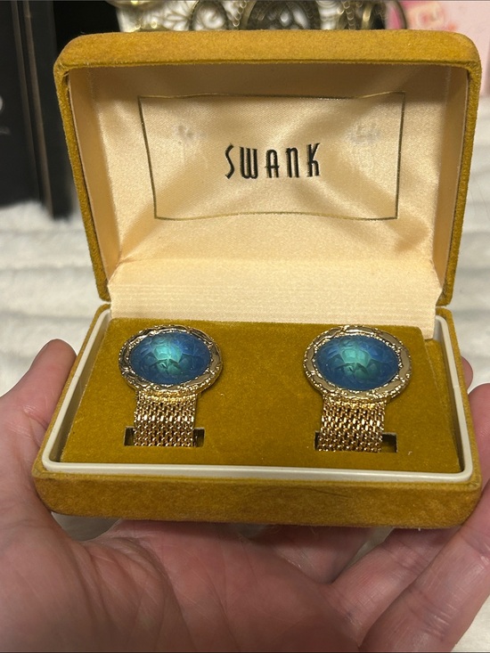 SWANK Other - SWANK Gold-Tone Cufflinks with Bermuda Blue lava stone